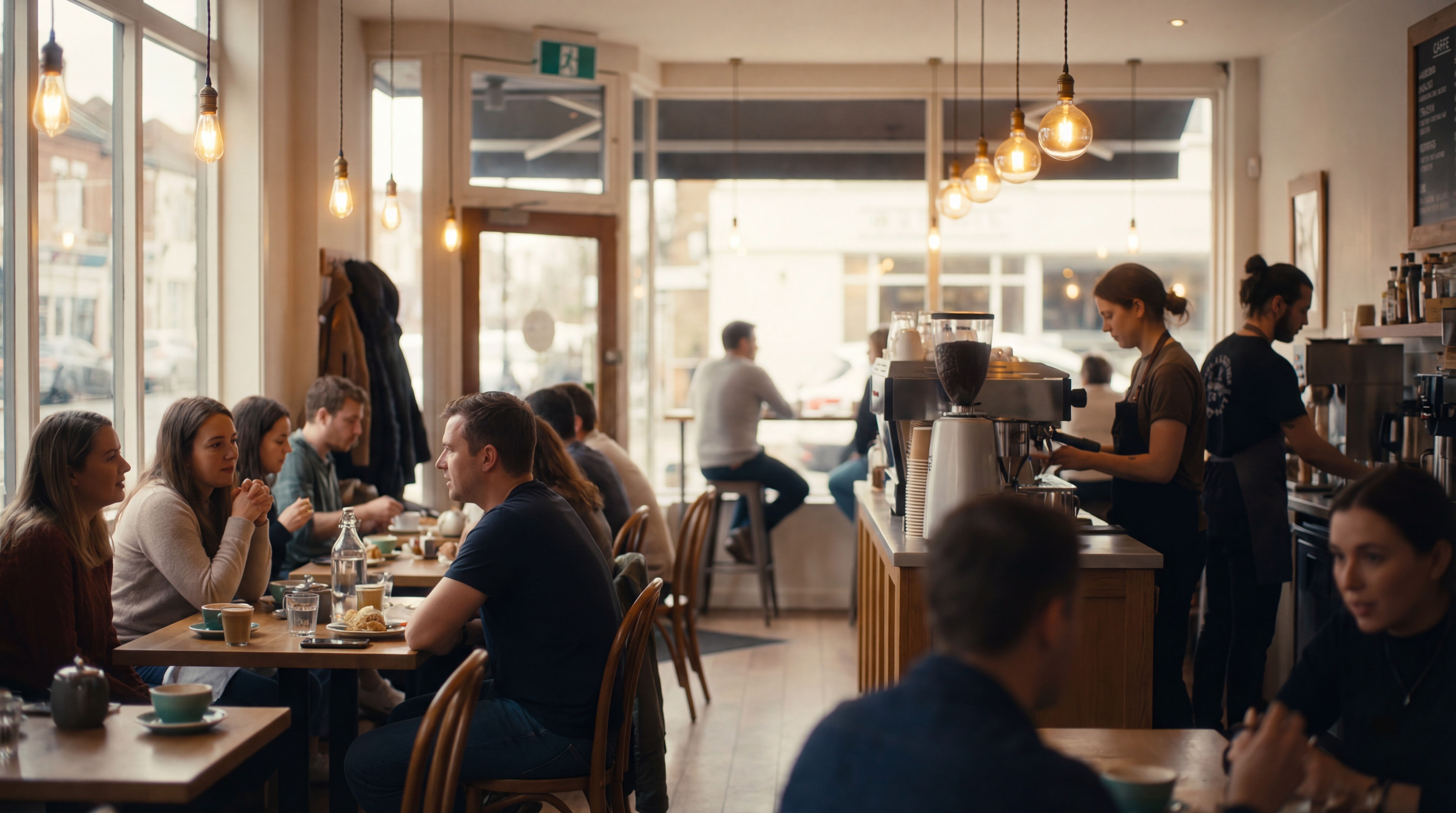 Customers and staff inside a café